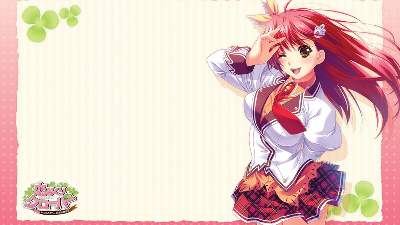 Red-haired Anime Girl — Pink, Cheerful, School Uniform, Clover