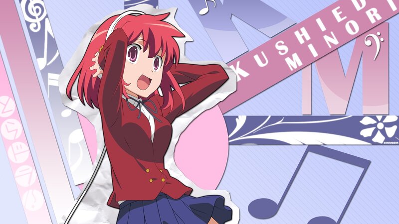 Red-haired Anime Girl — Pink, Energetic, Music Notes