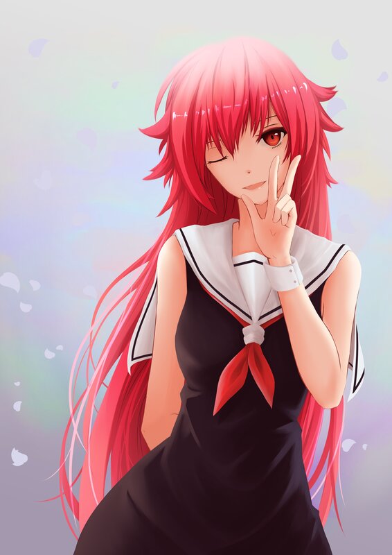 Red-haired Anime Girl — Pink, Playful, School Uniform, Sailor Collar