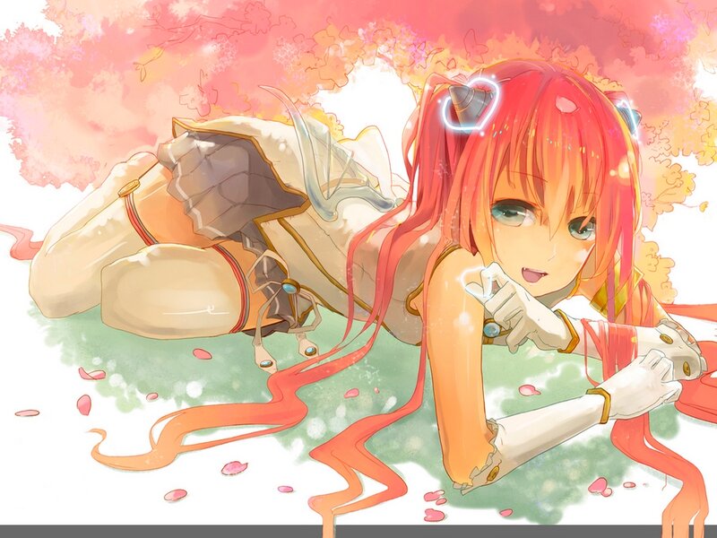 Red-haired Anime Girl — Pink, Playful, Spring, Cherry Blossoms