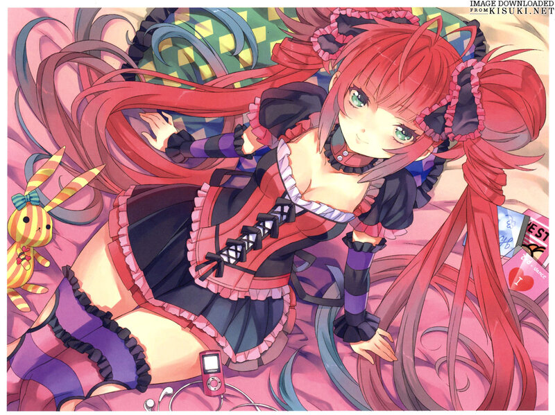 Red-haired Anime Girl — Pink, Playful, Stuffed Rabbit