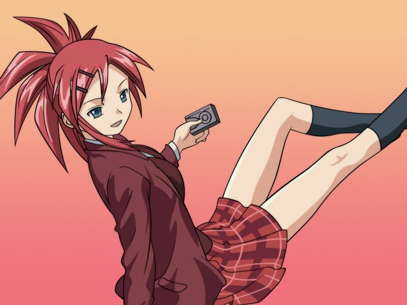 Red-haired Anime Girl — Pink, Playful, Sunset