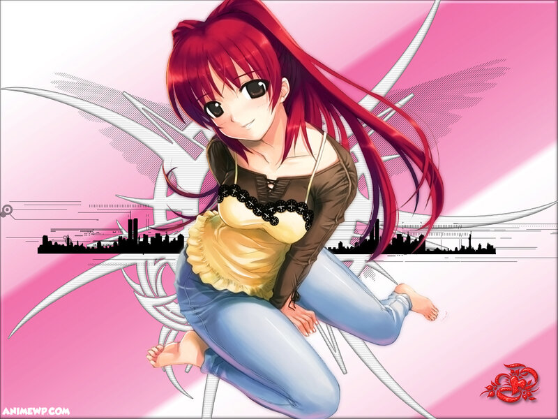 Red-haired Anime Girl — Pink, Playful, Wings