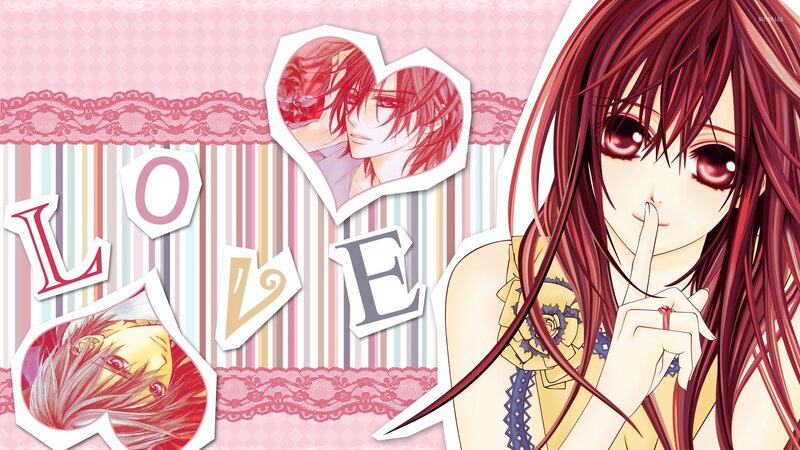 Red-haired Anime Girl — Pink, Romantic, Heart-shaped Portraits