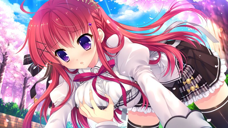 Red-haired Anime Girl — Pink, Serene, Spring, Cherry Blossoms