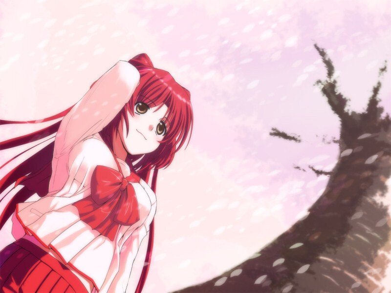 Red-haired Anime Girl — Pink, Serene, Spring