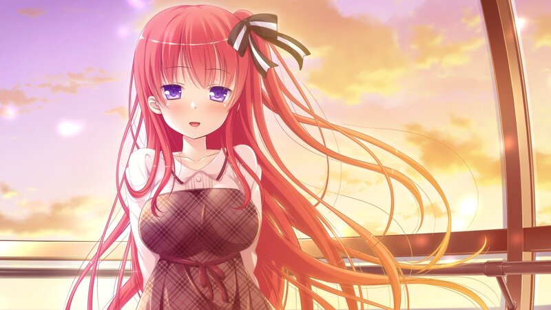 Red-haired Anime Girl — Pink, Serene, Sunset