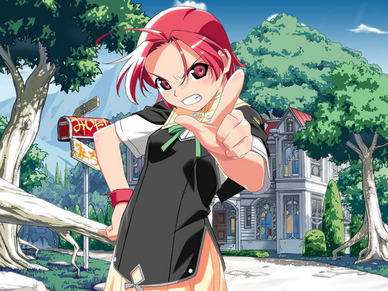 Red-haired anime girl pointing