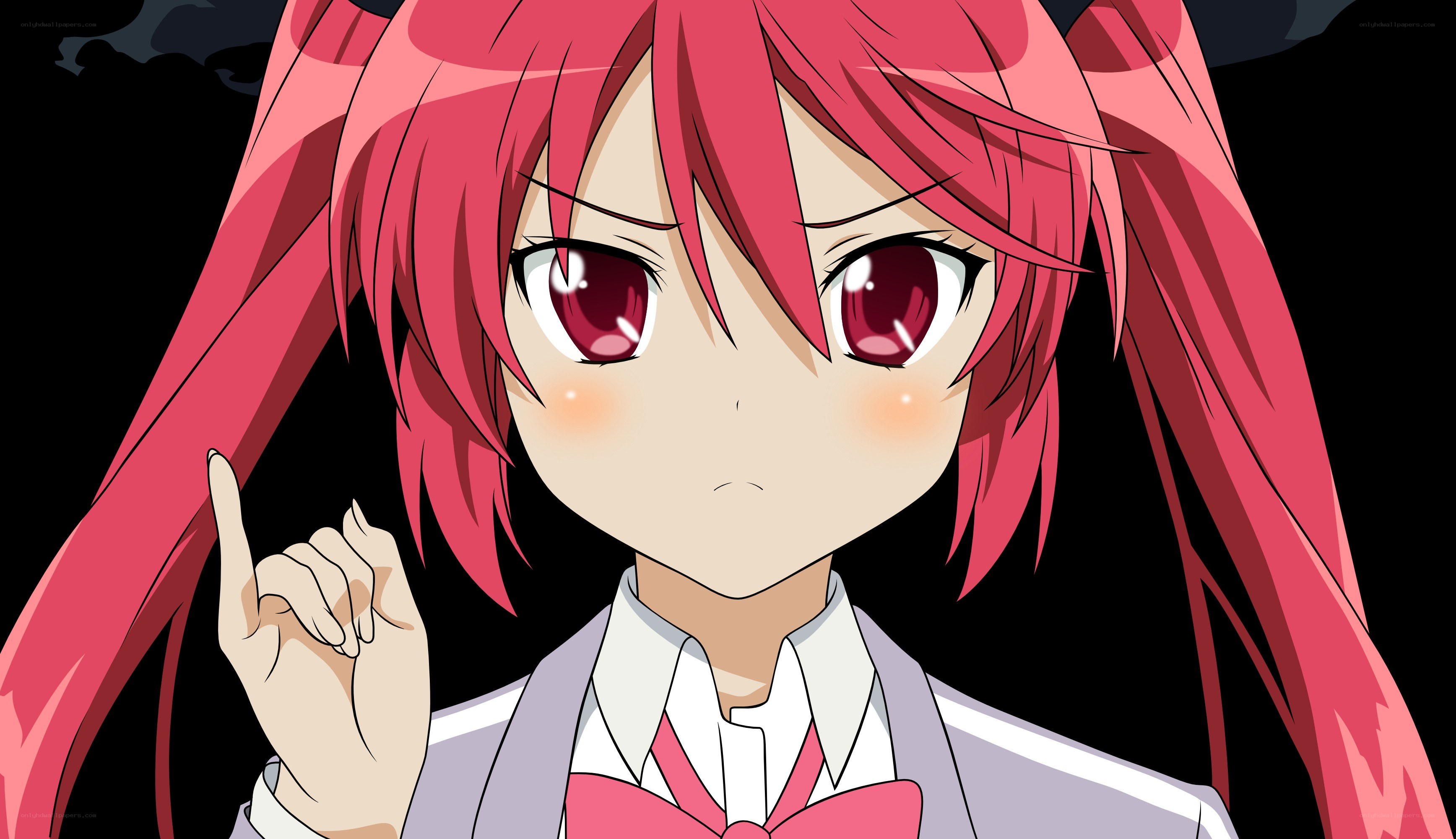 red-haired anime girl pointing
