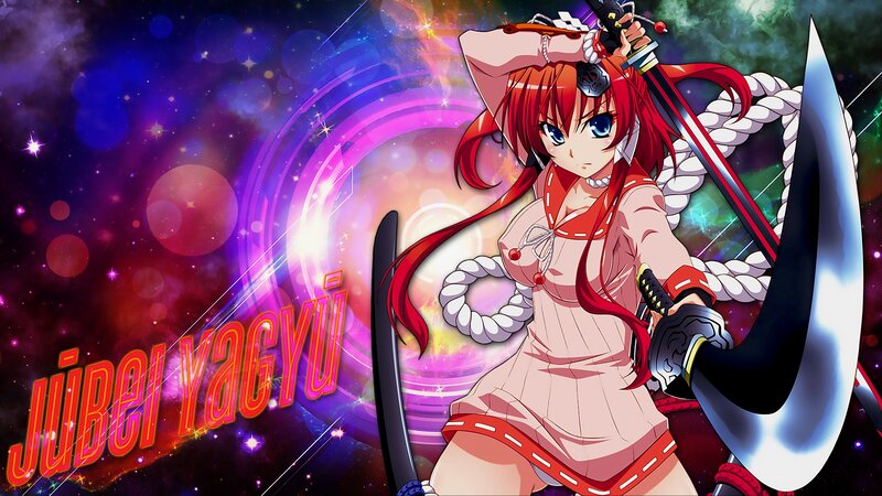 Red-haired Anime Girl — Purple, Dramatic, Swords