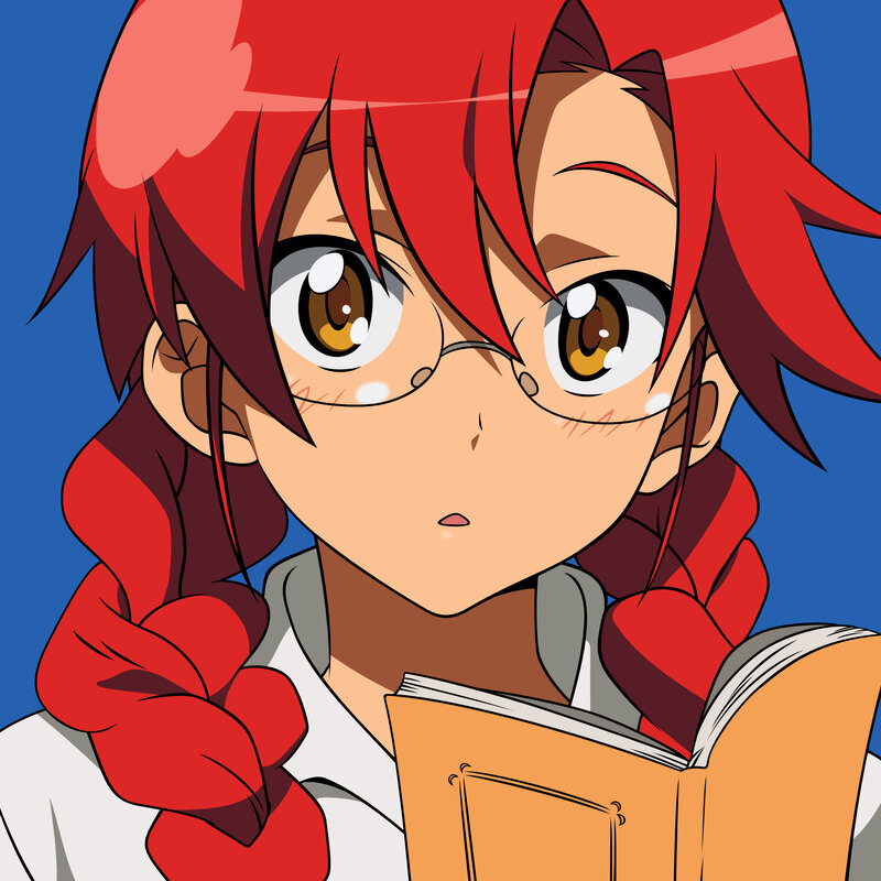 red-haired anime girl reading book