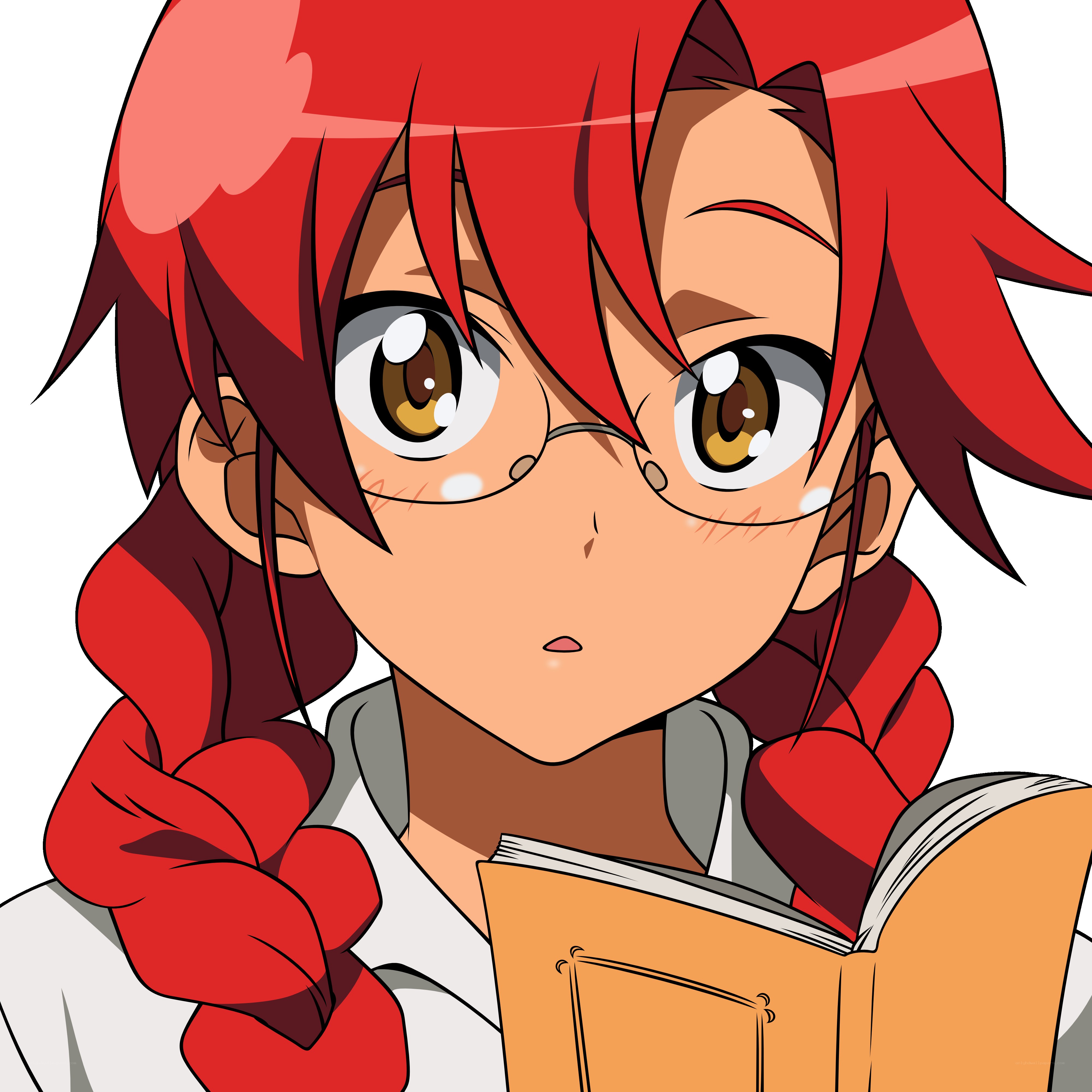 red-haired anime girl reading