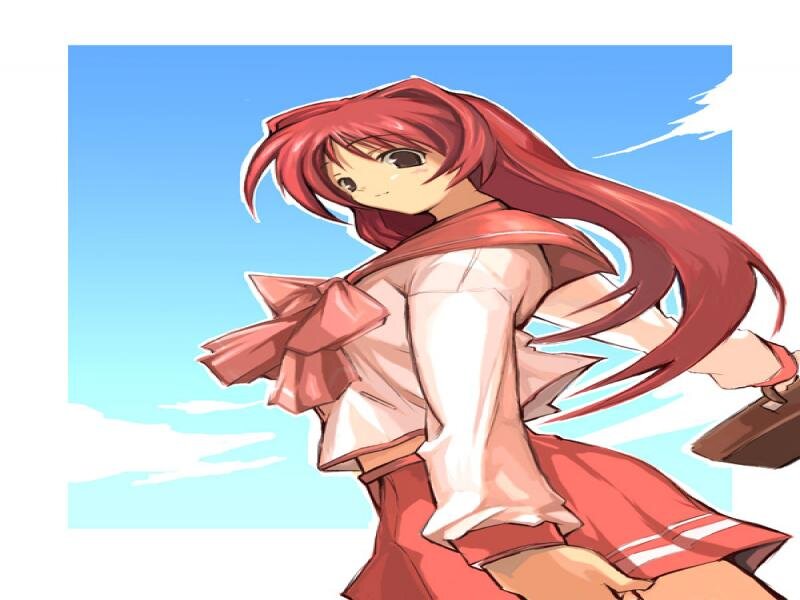 Red-haired Anime Girl — Red, Calm, Afternoon, School Uniform, Skirt
