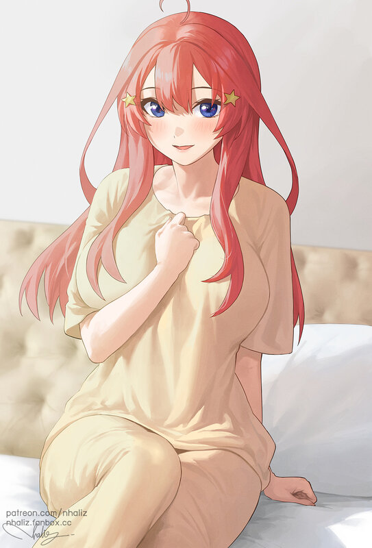 Red-haired Anime Girl — Red, Calm, Bed, Pillow