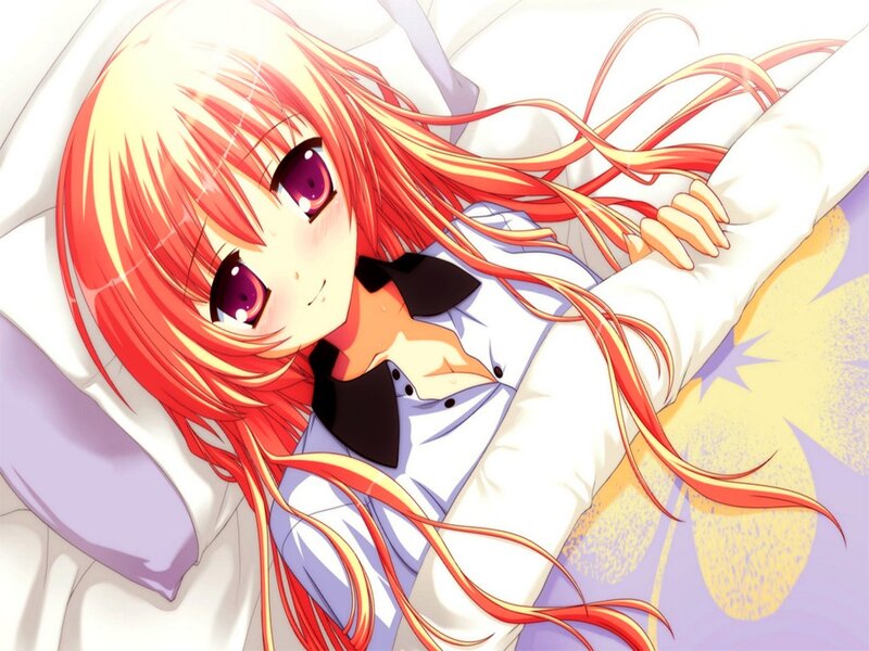 Red-haired Anime Girl — Red, Calm, Bed