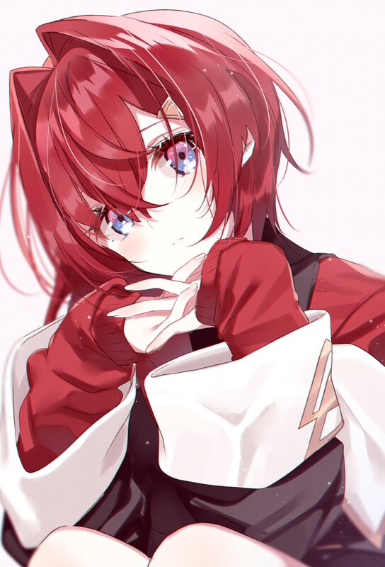 Red-haired Anime Girl — Red, Calm, Cat Ears, Blue Eyes