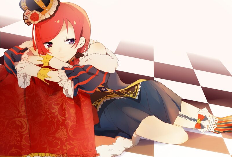 Red-haired Anime Girl — Red, Calm, Checkered Floor