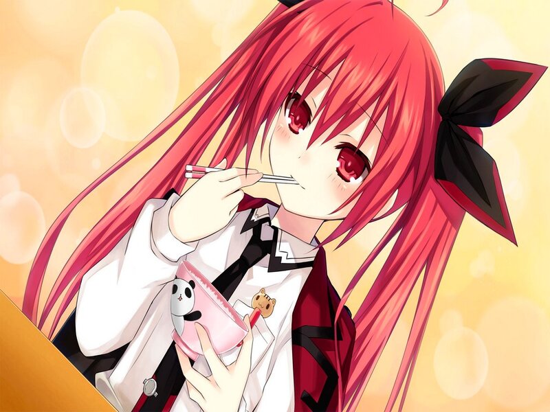 Red-haired Anime Girl — Red, Calm, Chopsticks