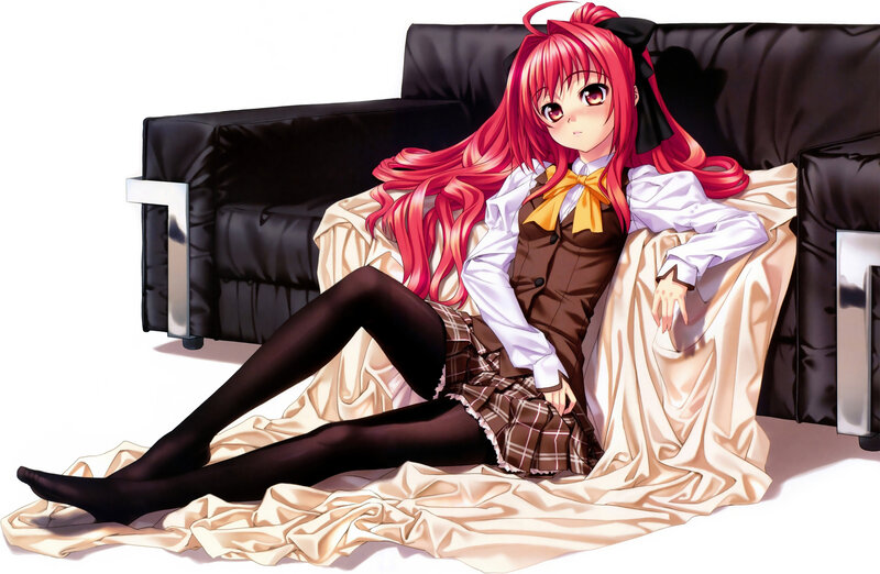 Red-haired Anime Girl — Red, Calm, Couch, Blanket