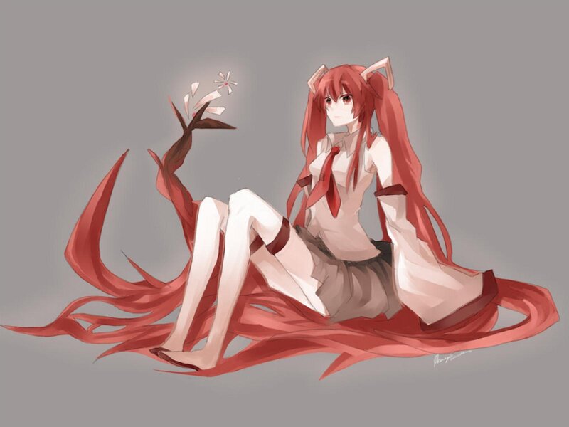 Red-haired Anime Girl — Red, Calm, Digital Art