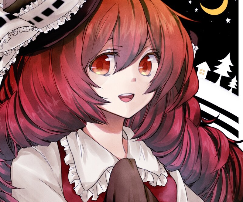 Red-haired Anime Girl — Red, Calm, Night, Hat