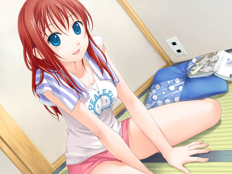 Red-haired Anime Girl — Red, Calm, Pillow