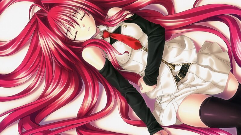 Red-haired Anime Girl — Red, Calm, School Uniform, Long Hair