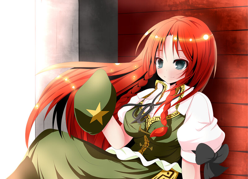 Red-haired Anime Girl — Red, Calm, Soldier Hat