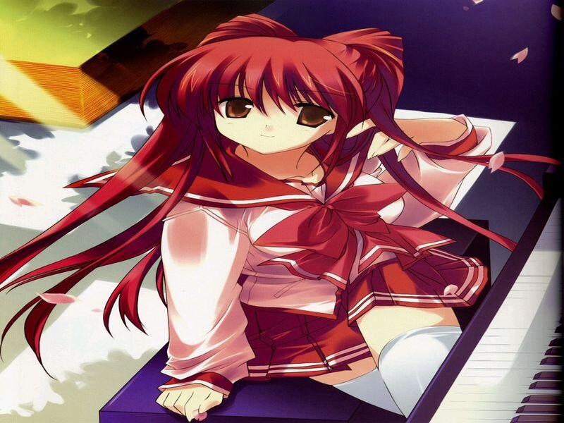 Red-haired Anime Girl — Red, Calm, Spring, Piano