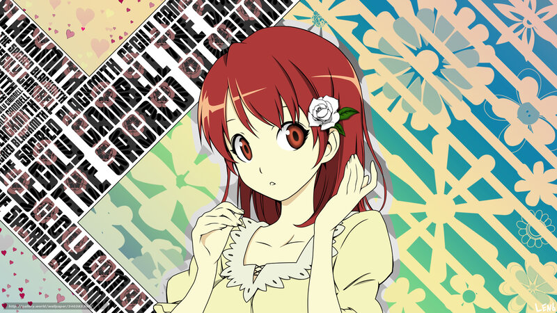 Red-haired Anime Girl — Red, Calm, White Rose