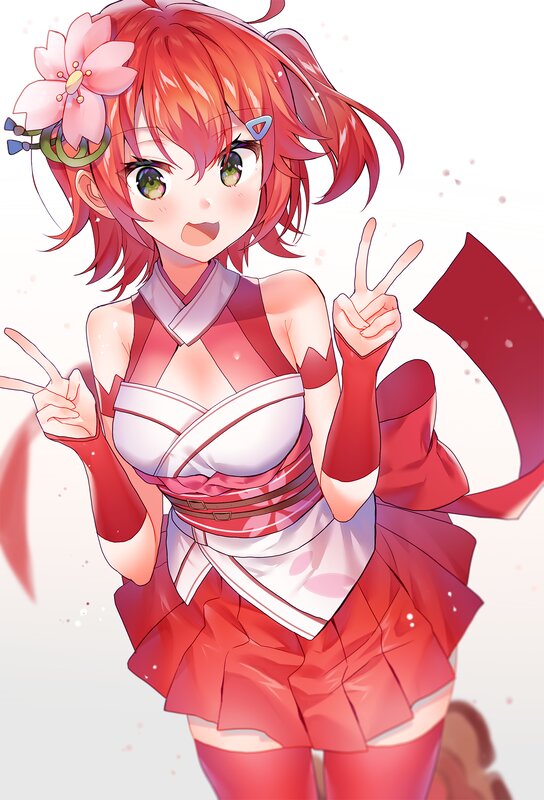 Red-haired Anime Girl — Red, Cheerful, Flower Hair Accessory