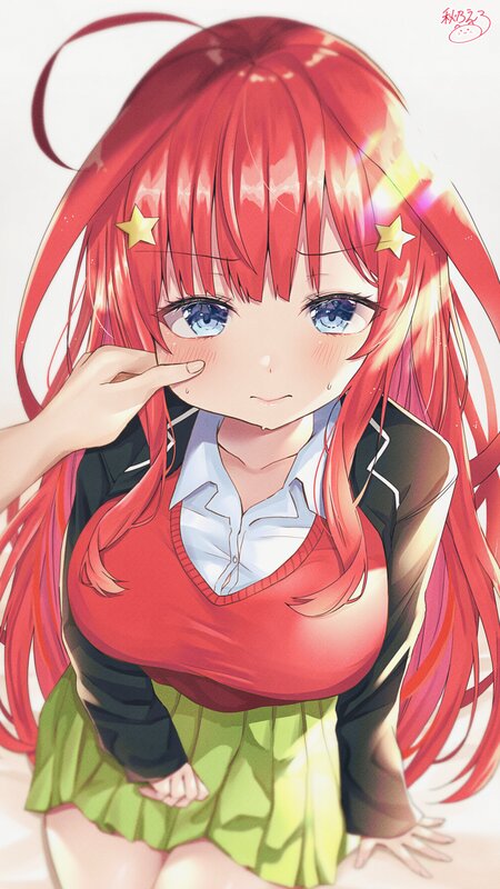 Red-haired Anime Girl — Red, Cheerful, School Uniform, Stars