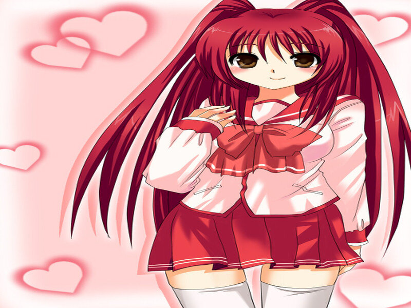 Red-haired Anime Girl — Red, Cheerful, School Uniform
