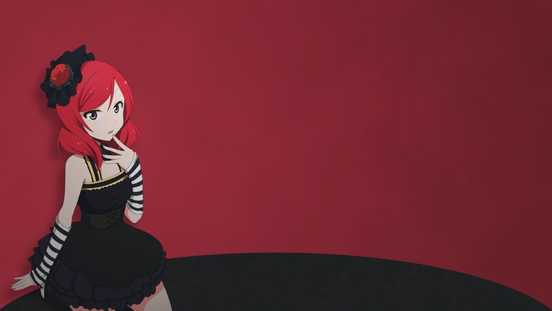 Red-haired Anime Girl — Red, Dramatic, Black Dress