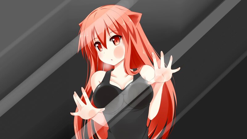 Red-haired Anime Girl — Red, Dramatic, Cat Ears, Black Top