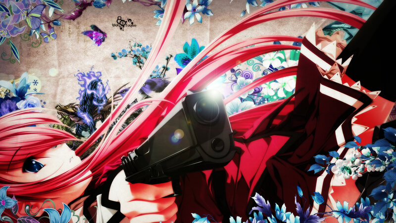 Red-haired Anime Girl — Red, Dramatic, Digital Art, Gun