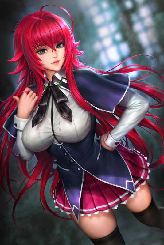 Red-haired Anime Girl — Red, Dramatic, Digital Art, School Uniform