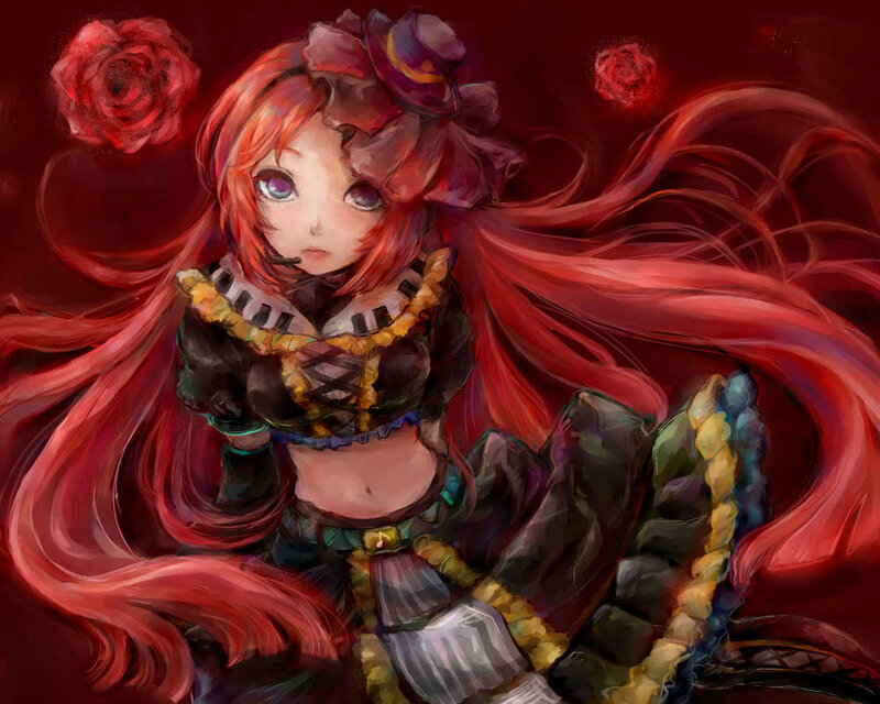 Red-haired Anime Girl — Red, Dramatic, Digital Art