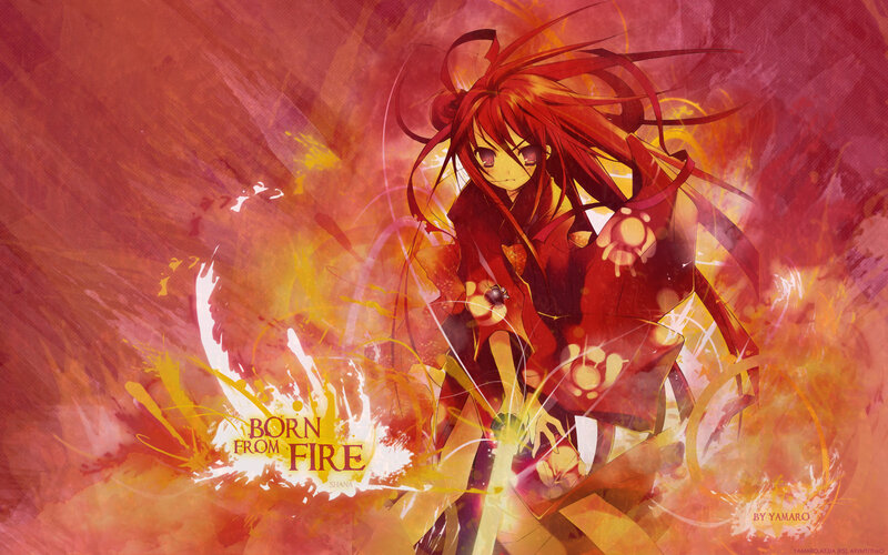 Red-haired Anime Girl — Red, Dramatic, Fire, Flames, Swords