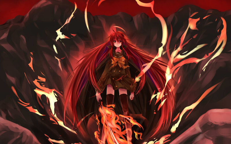 Red-haired Anime Girl — Red, Dramatic, Fire, Flames