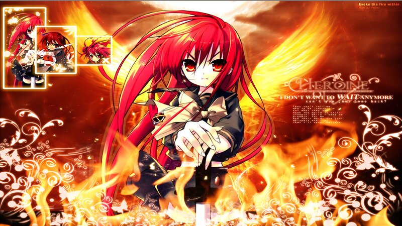 Red-haired Anime Girl — Red, Dramatic, Fire, Flames, Wings