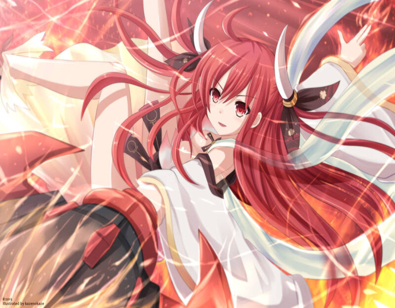 Red-haired Anime Girl — Red, Dramatic, Fire, Swords