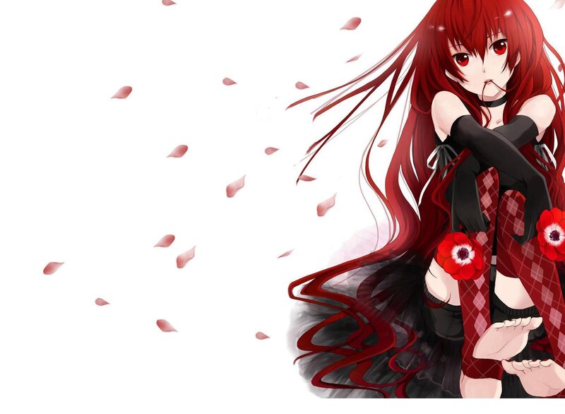 Red-haired Anime Girl — Red, Dramatic, Flower Petals