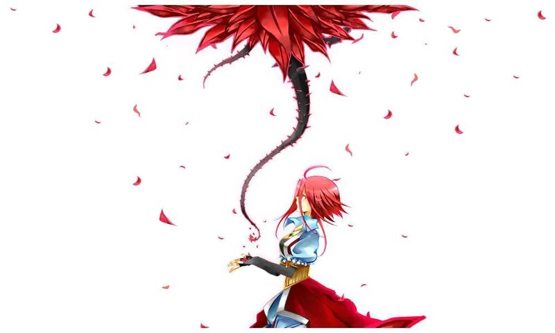 Red-haired Anime Girl — Red, Dramatic, Flower