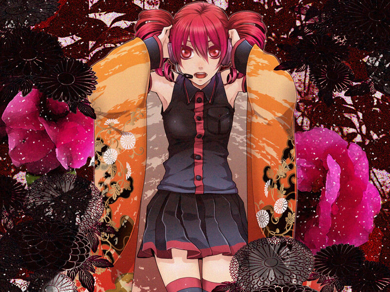 Red-haired Anime Girl — Red, Dramatic, Flowers