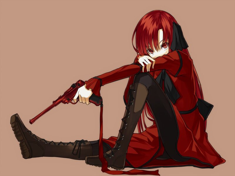 Red-haired Anime Girl — Red, Dramatic, Gun, Coat