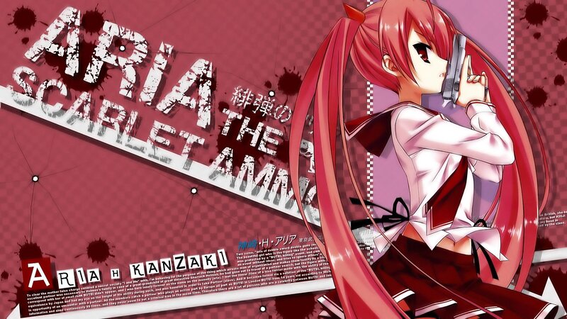 Red-haired Anime Girl — Red, Dramatic, Gun, Text