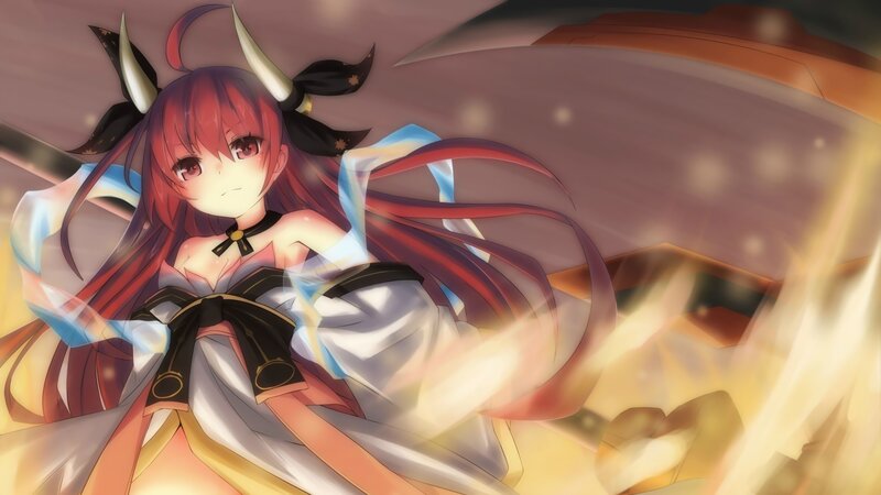 Red-haired Anime Girl — Red, Dramatic, Horns, Swords