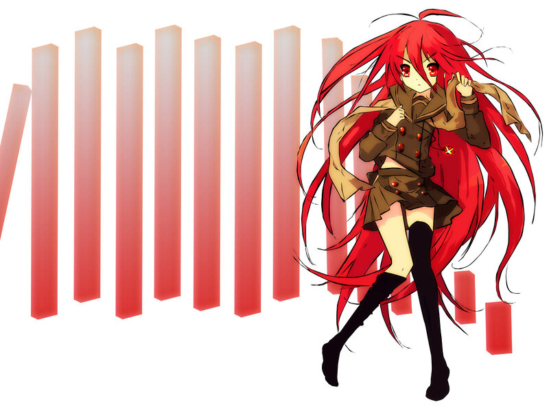 Red-haired Anime Girl — Red, Dramatic, Long Hair, Coat, Knee-high Boots