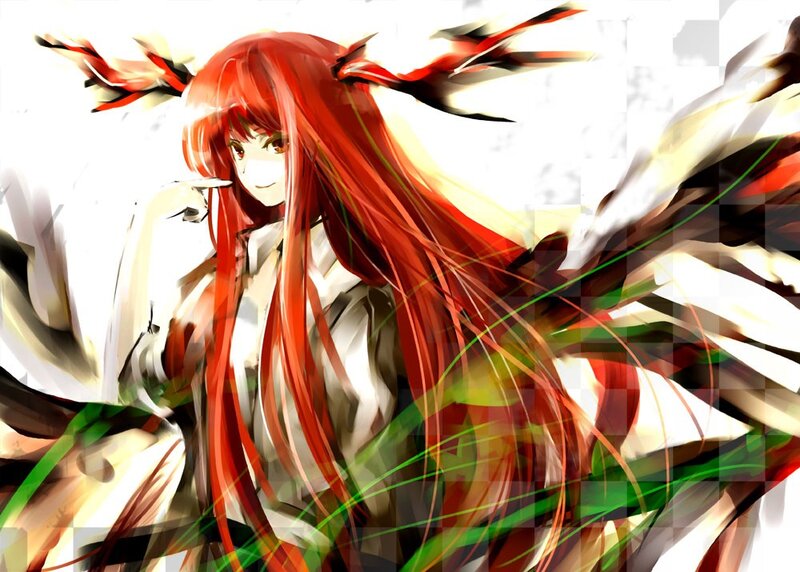 Red-haired Anime Girl — Red, Dramatic, Long Hair, White Outfit